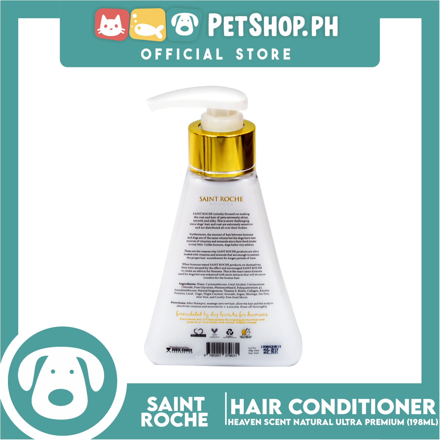 Saint Roche Hooman Natural Ultra Premium Conditioner (Heaven Scent) 198ml For The Skin and Coat of Your Dogs