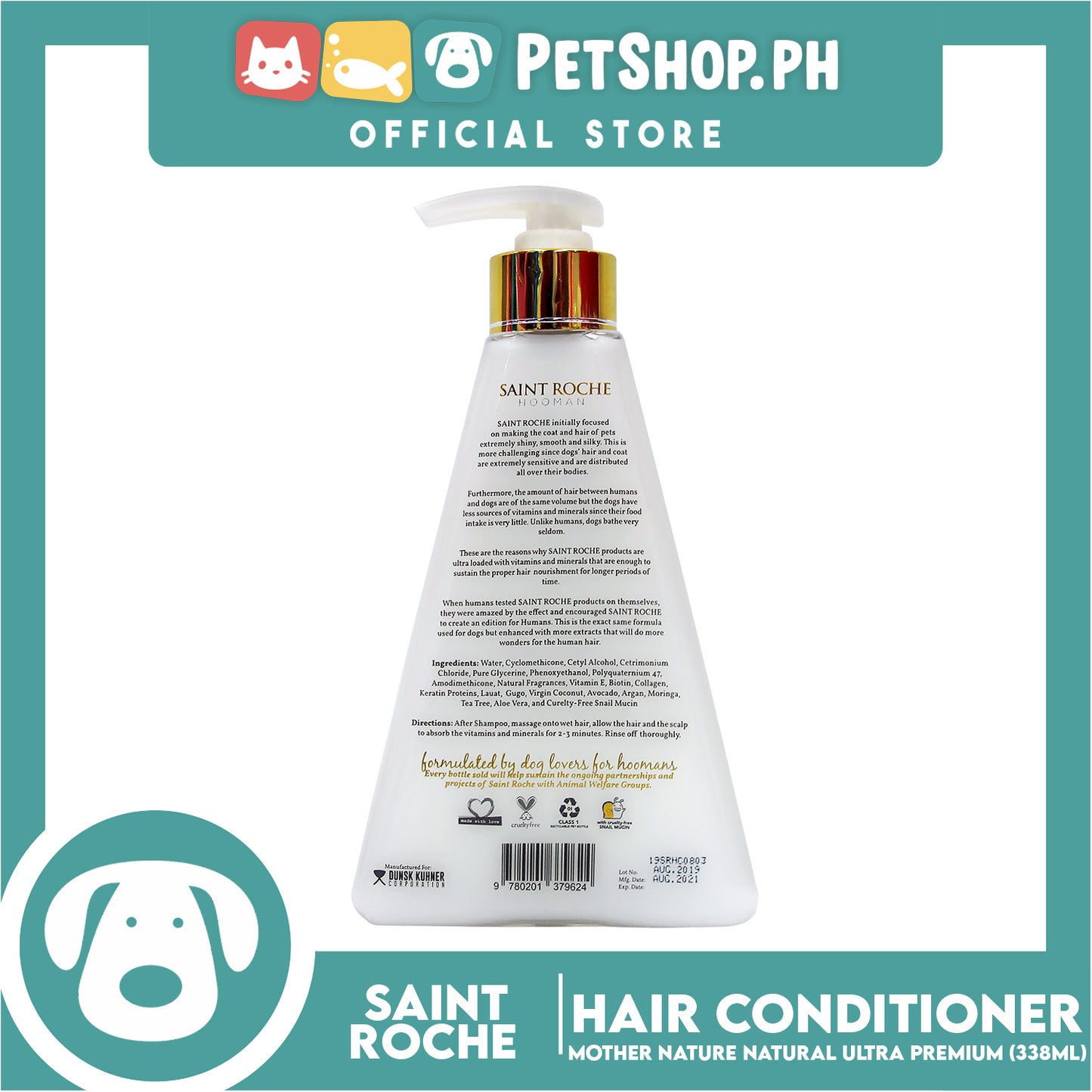 Saint Roche Hooman Conditioner Mother Nature 338ml Skin and Coat for Your Dogs