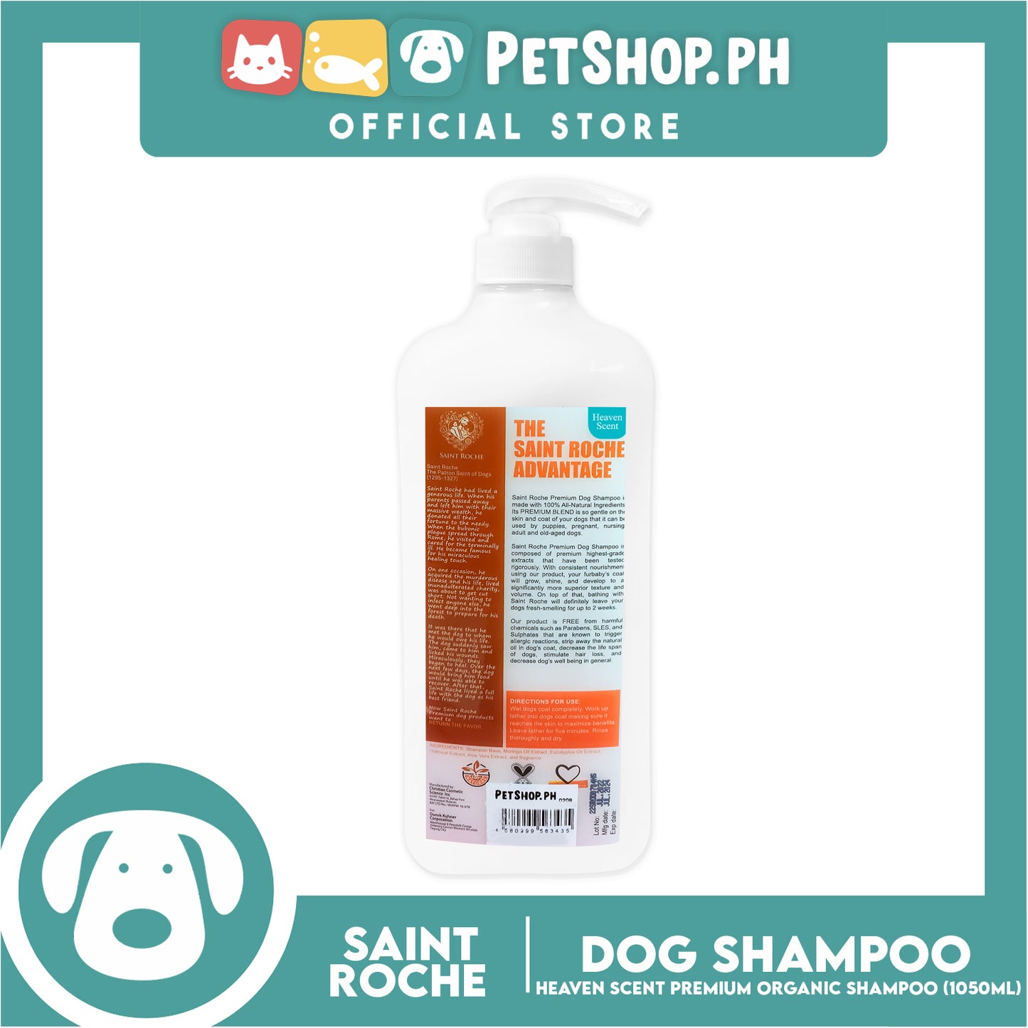 Saint Roche Premium Organic (Heaven Scent) 1050ml Dog Shampoo