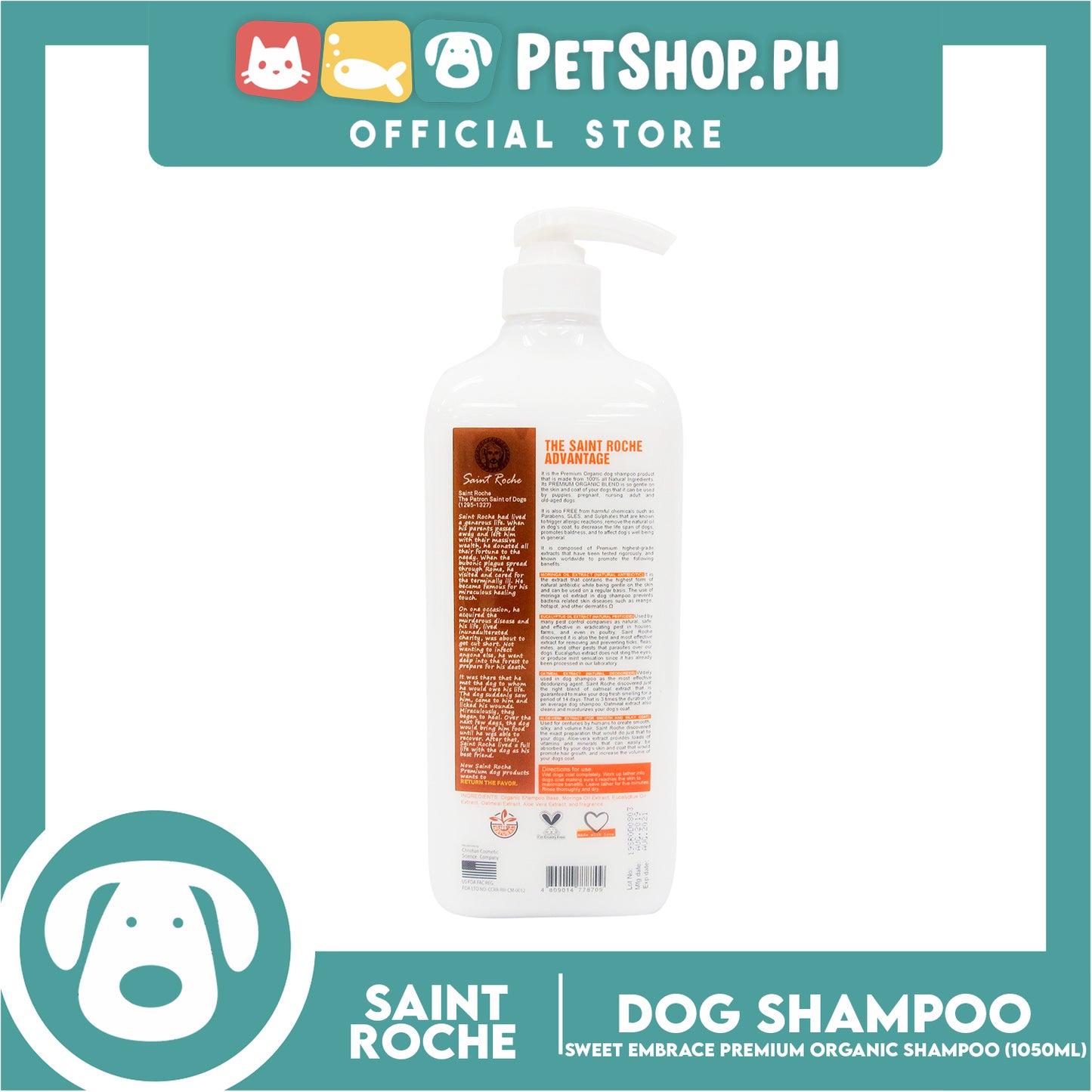 Saint Roche Premium Organic (Sweet Embrace) 1050ml Dog Shampoo