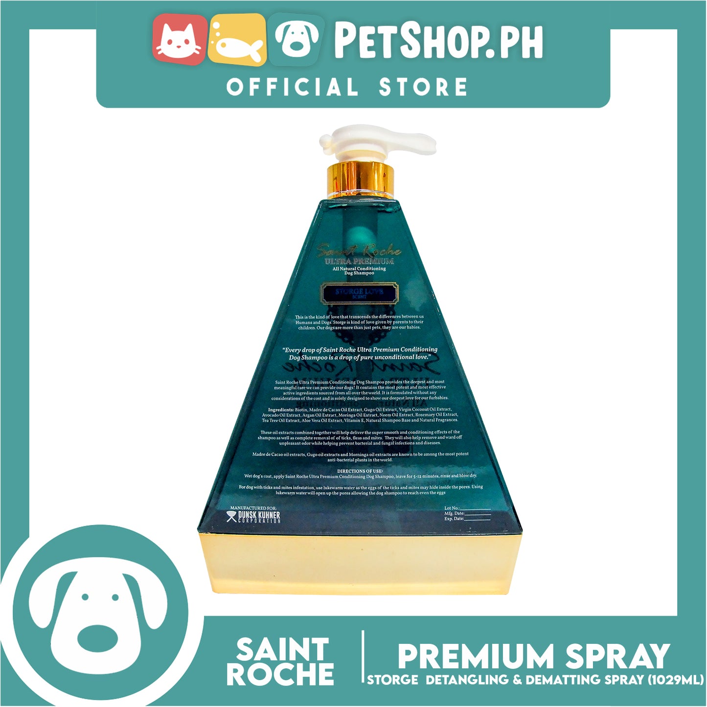 Saint Roche Ultra Premium All Natural Conditioning 1029ml (Storge) Dog Shampoo