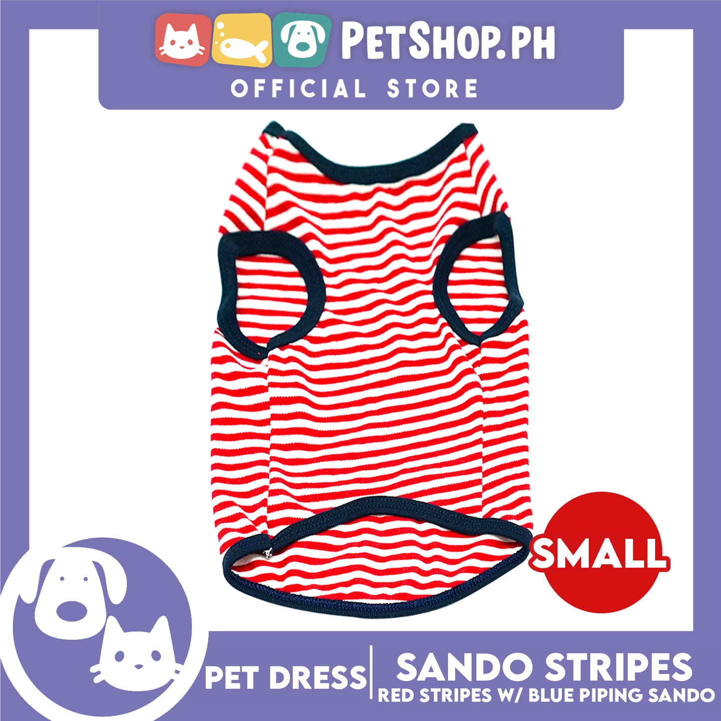 Pet Cloth Red Stripe Sando with Blue Piping