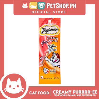 Temptations Creamy Pure Made With Real Fish Lickable Cat Treats 12g x 2pcs Sachets (Salmon And Cheese) Cat Wet Food, Cat Snack