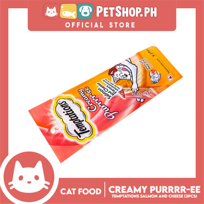 Temptations Creamy Pure Made With Real Fish Lickable Cat Treats 12g x 2pcs Sachets (Salmon And Cheese) Cat Wet Food, Cat Snack
