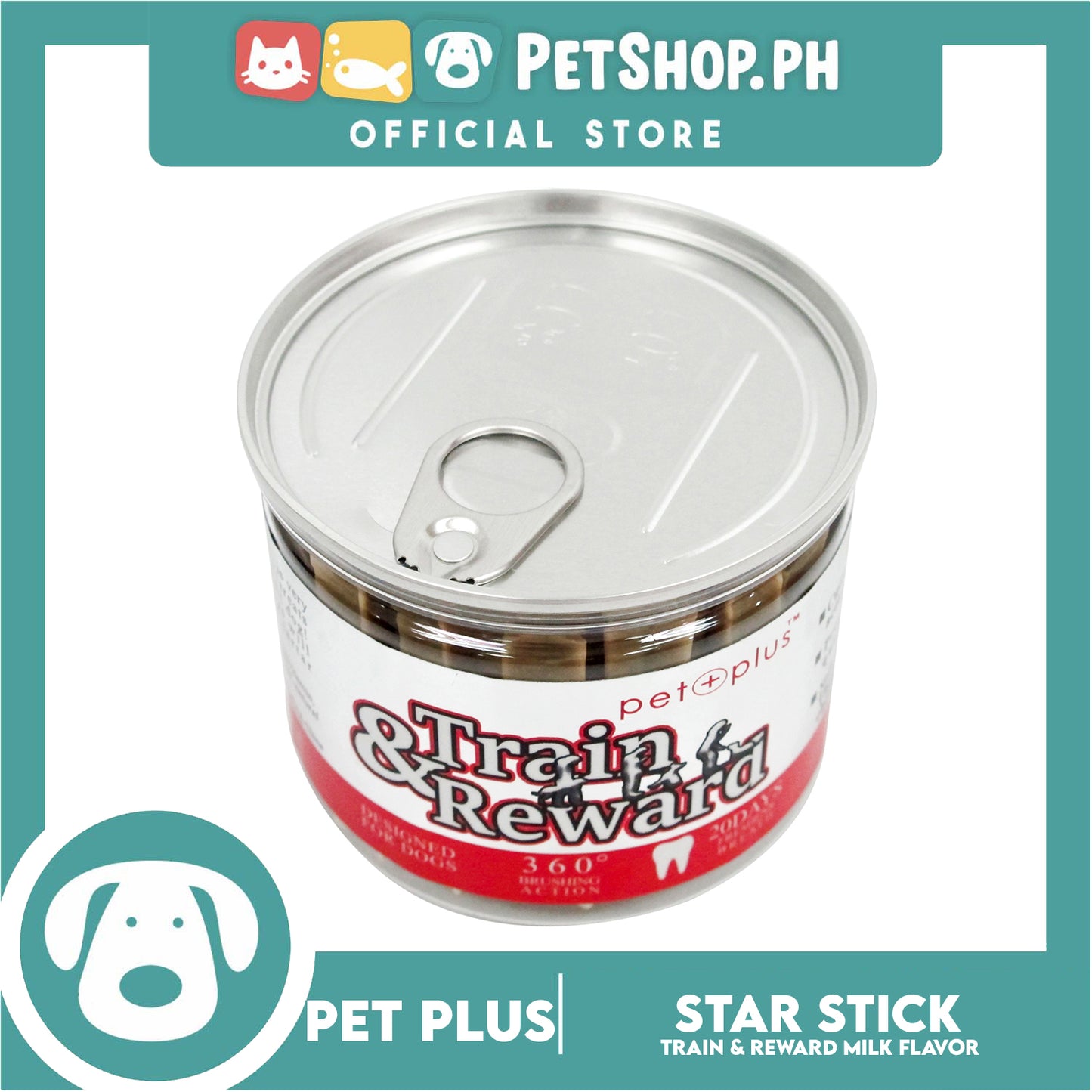 Pet Plus Train and Reward Dental Star Stick In a Jar (Milk Flavor) 360 Brushing Action Designed for Dogs Reward Treats