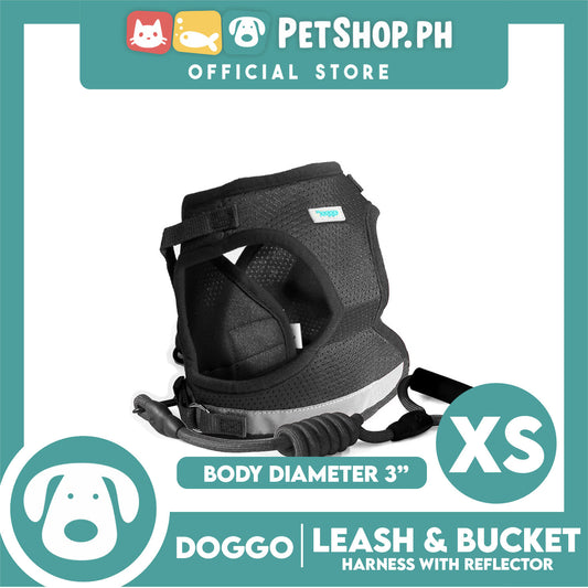 Doggo Leash and Bucket Harness with Reflector Extra Small (Black) Perfect Set for Your Dog