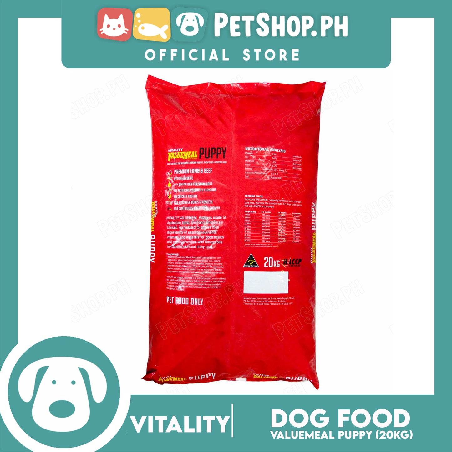 Vitality Valuemeal Puppy Small Bite, Premium Lamb And Beef Flavor 20kgs Puppy Food, Dry Dog Food