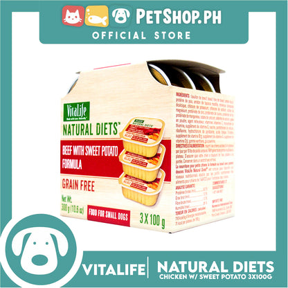 3pcs VitaLife Natural Diets, Grain Free 100g (Beef With Sweet Potato Formula) Dog Food for Small Dogs, Dog Wet Food