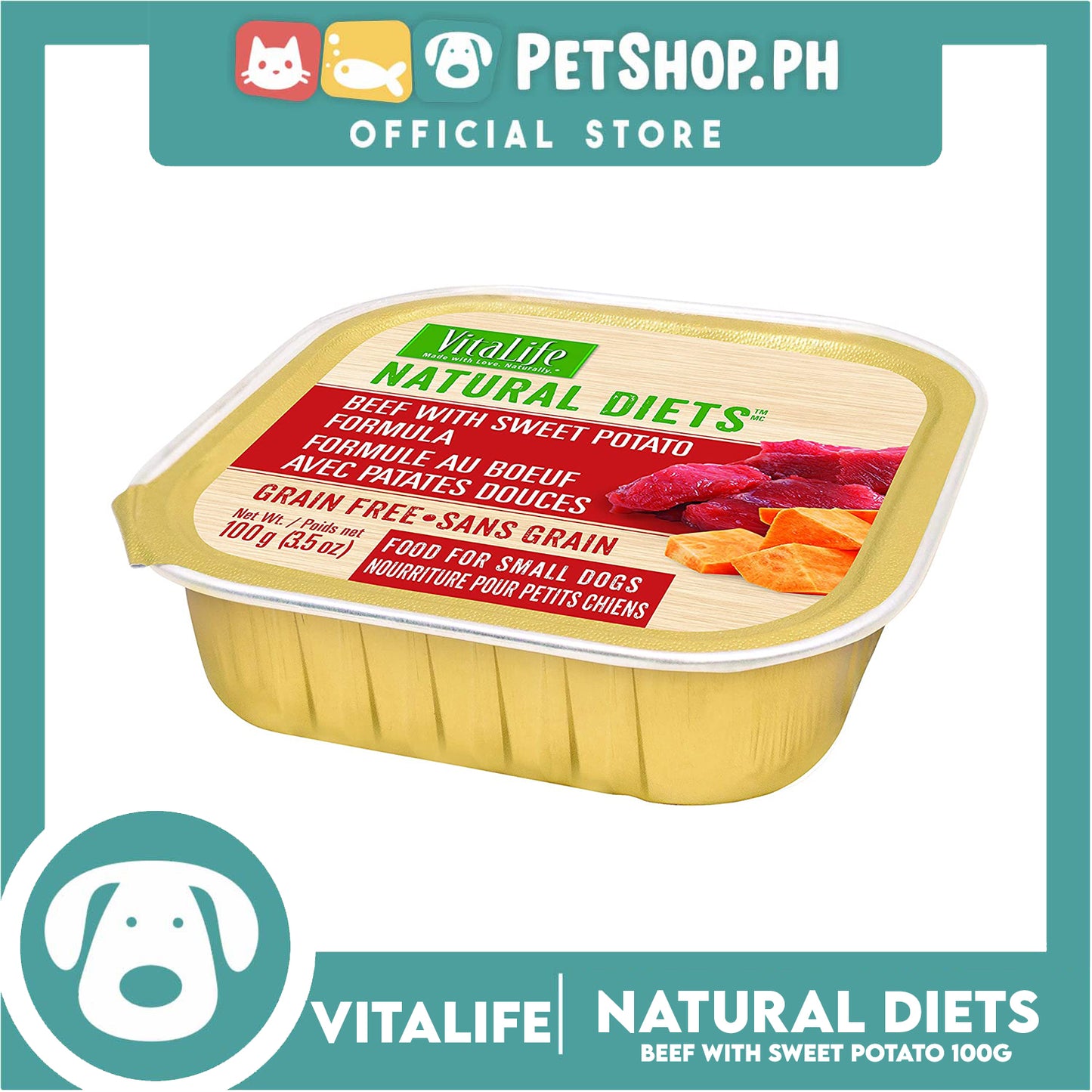VitaLife Natural Diets, Grain Free 100g (Beef With Sweet Potato Formula) Dog Food for Small Dogs, Dog Wet Food