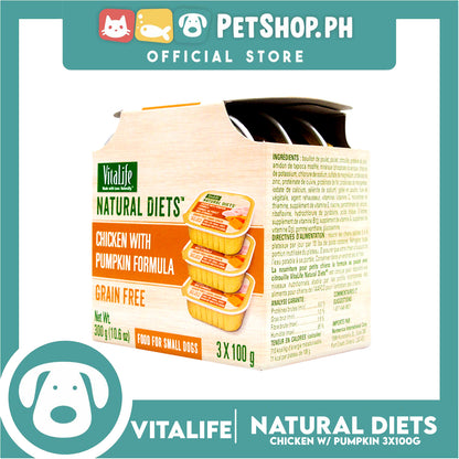 3pcs VitaLife Natural Diets, Grain Free 100g (Chicken With Pumpkin) Dog Food for Small Dogs, Dog Wet Food