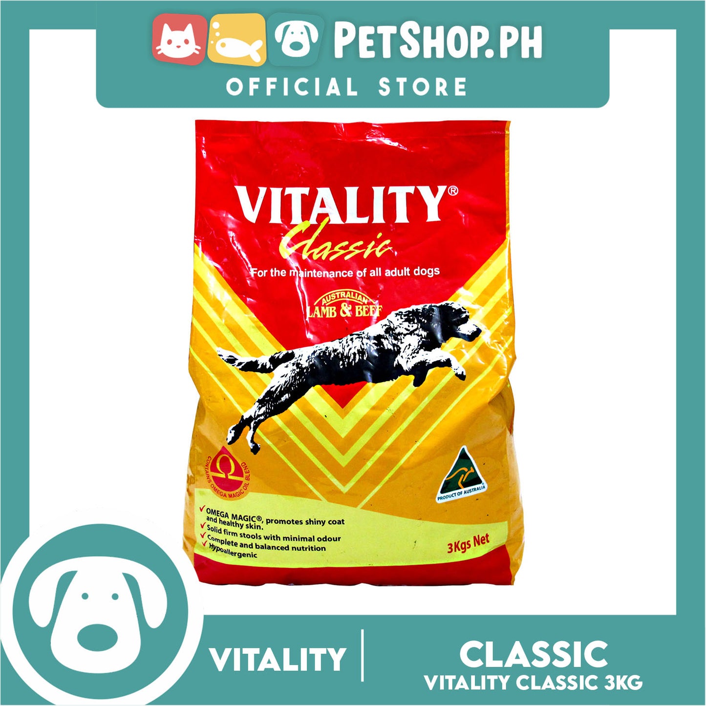 Vitality Classic Dog Food 3kg Super Premium Dog Food For Adult Dogs (Lamb And Beef) Dog Dry Food