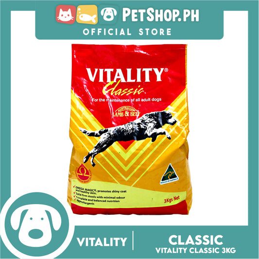 Vitality Classic Dog Food 3kg Super Premium Dog Food For Adult Dogs (Lamb And Beef) Dog Dry Food