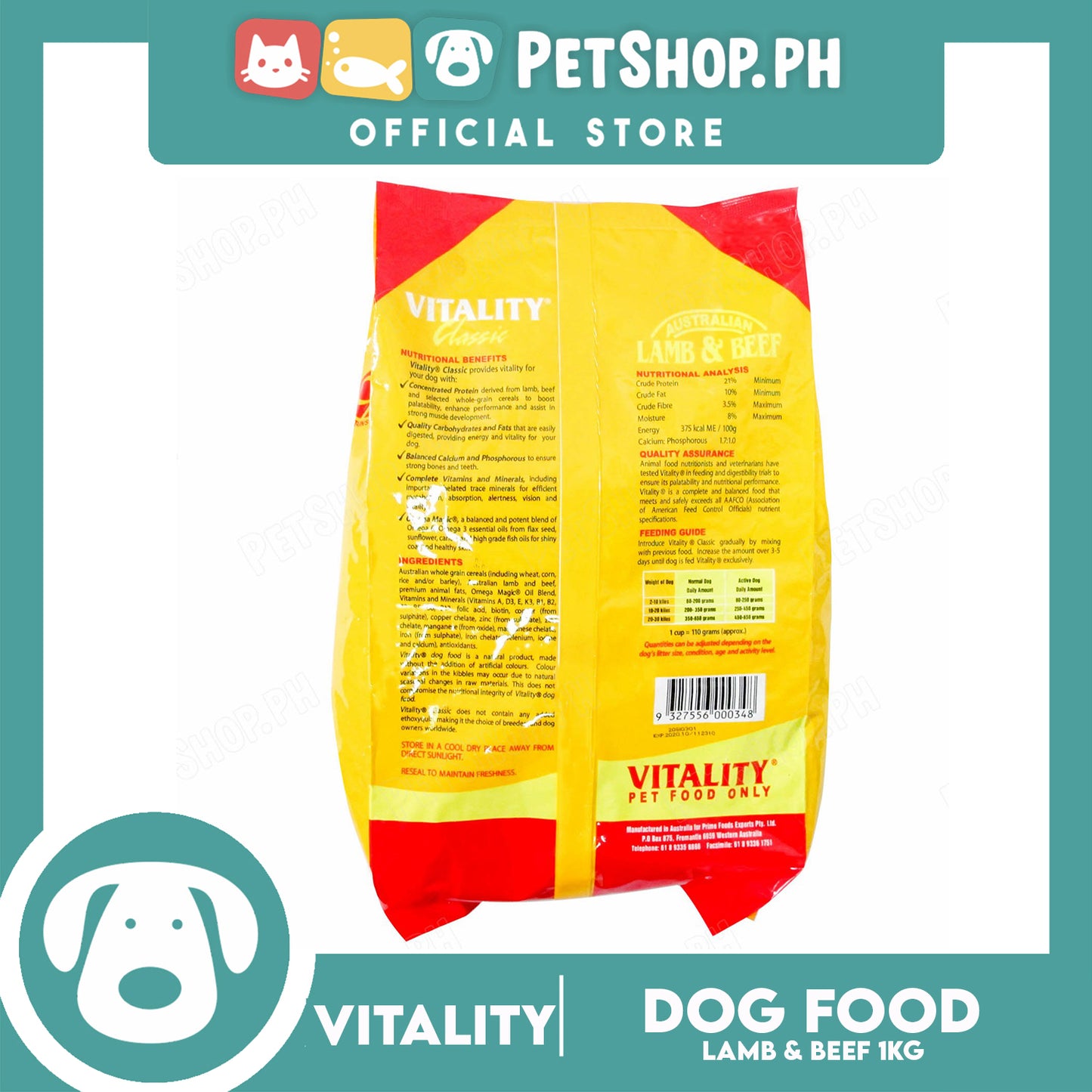 Vitality Classic Dog Food 1kg Super Premium Dog Food For Adult Dogs (Lamb And Beef) Dog Food, Dog Dry Food