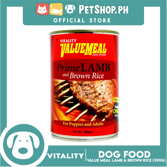 Vitality ValueMeal Canned Dog Food For Puppies And Adults 390g (Prime Lamb And Brown Rice) Dog Food, Dog Wet Food