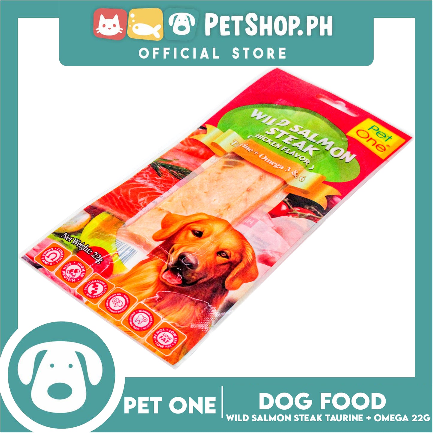 Pet One Wild Salmon Steak, Chicken Flavor 22g Taurine And Omega 3 And 6 (For Dogs)