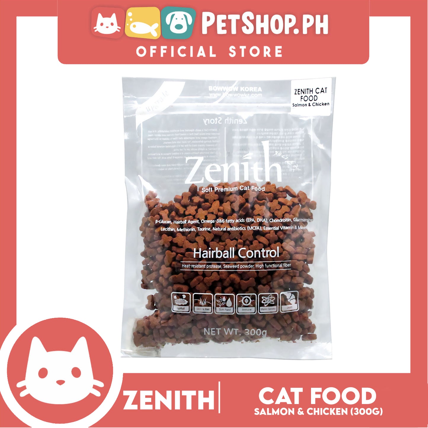 Zenith Soft Premium Hairball Control Cat Food For All Life Stage 300g (Salmon And Chicken) 2034 Cat Dry Food