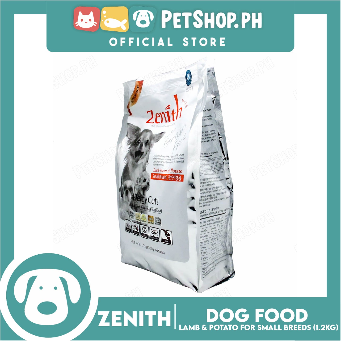 Zenith Soft Premium Allergy Cut, Grain Free Dog Food For Small Breed 1.2kg (Lamb Meat And Potato) 1031 Dog Dry Food