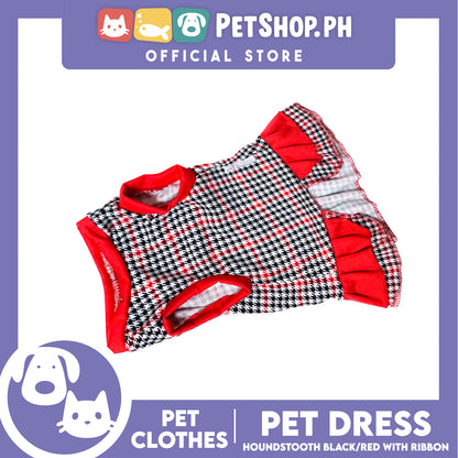 Pet Dress Houndstooth Black/Red with ribbon (Large) Pet Dress Clothes Perfect for Dogs