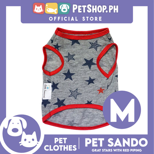 Pet Sando Gray Stars with Red Piping (Medium) Pet Shirt Clothes Perfect fit for Dogs