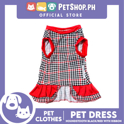 Pet Dress Houndstooth Black/Red with ribbon (Medium) Pet Dress Clothes Perfect for Dogs