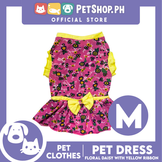 Pet Dress Floral Daisy with Yellow Ribbon (Medium) Pet Dress Clothes Perfect for Dog