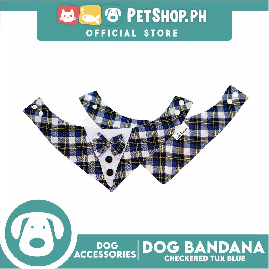 Dog Pet Bandana Blue Checkered Tuxedo Design Washable Scarf (Medium)