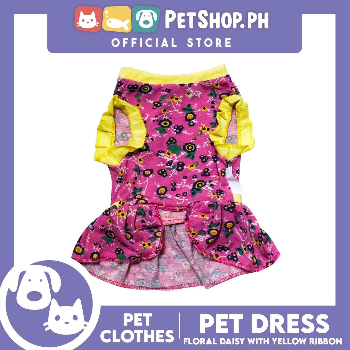 Pet Dress Floral Daisy with Yellow Ribbon (Large) Pet Dress Clothes Perfect for Dog