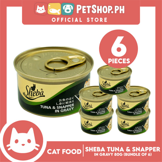 6pcs Sheba Succulent Tuna and Snapper in Gravy 85g Grain-Free Cat Wet Food