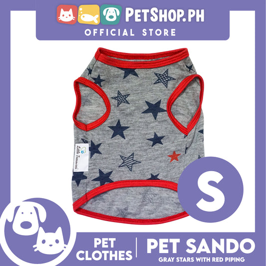 Pet Sando Gray Stars with Red Piping (Small) Pet Shirt Clothes Perfect fit for Dogs