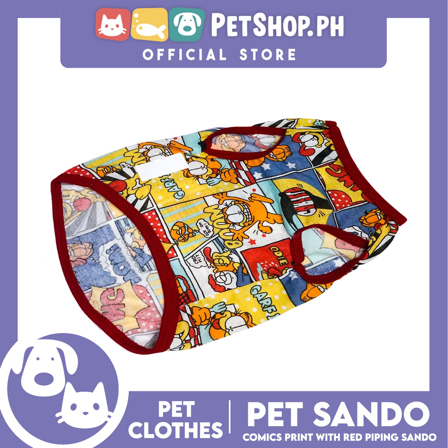 Pet Sando Comics Print with Red Piping (Large) Pet Shirt Clothes Perfect fit for Dogs