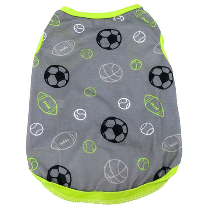 Pet Sando Gray with Soccer Print with Green Piping (Extra Large) for Small Dog- Pet Sport Clothes