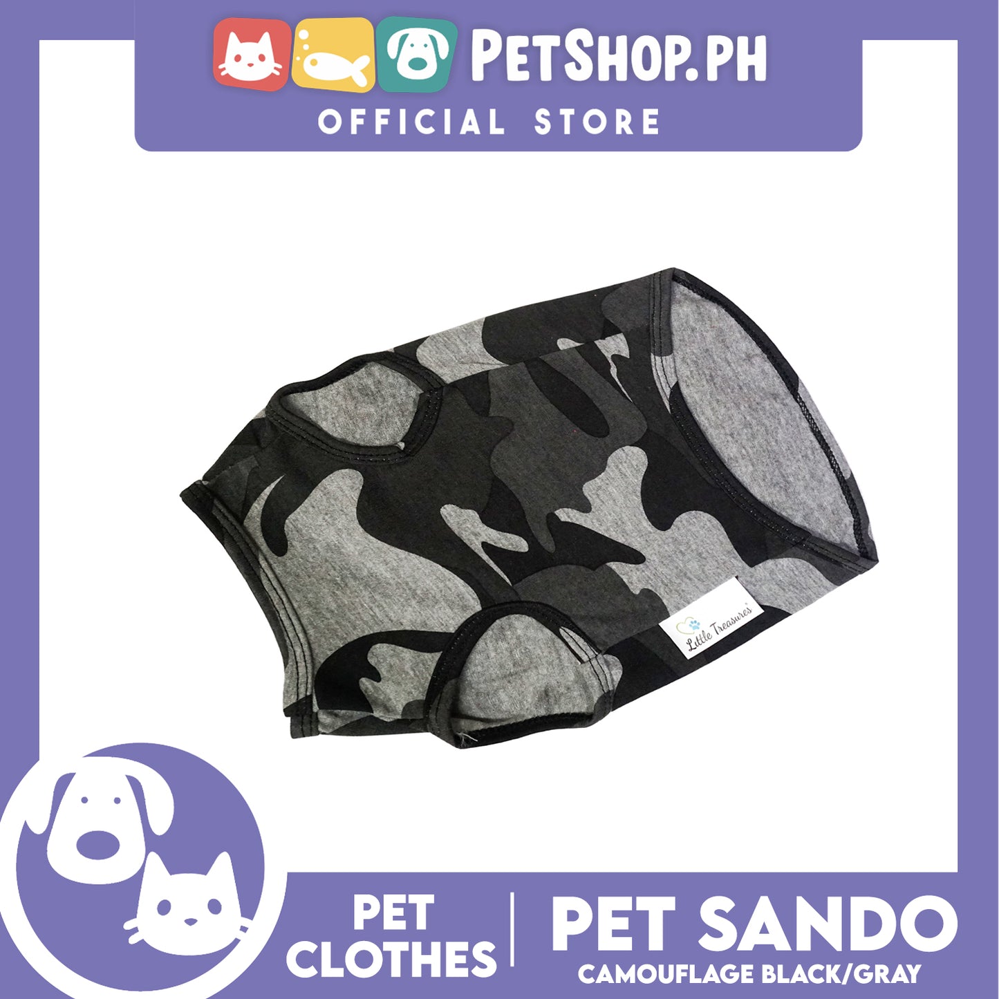 Pet Sando Camouflage Black/Gray (Extra Large) Pet Shirt Clothes Dress Perfect fit for Dogs