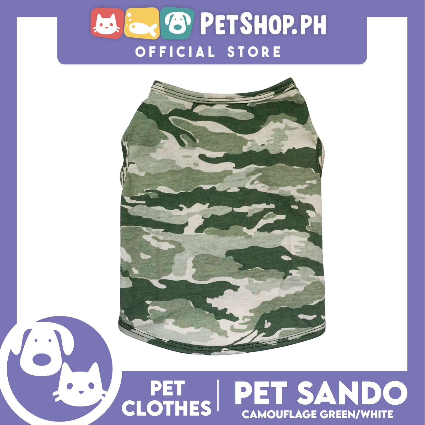 Pet Sando Camouflage Green/White (Large) Pet Shirt Clothes Dress Perfect fit for Dogs