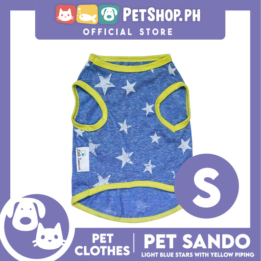 Pet Sando Light Blue Stars with Yellow Piping (Small) Pet Shirt Clothes Perfect fit for Dogs