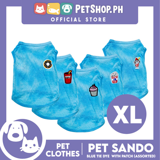 Pet Sando Blue Tie Dye with Assorted Patch Design (Extra Large) Pet Shirt Clothes Perfect for Dogs