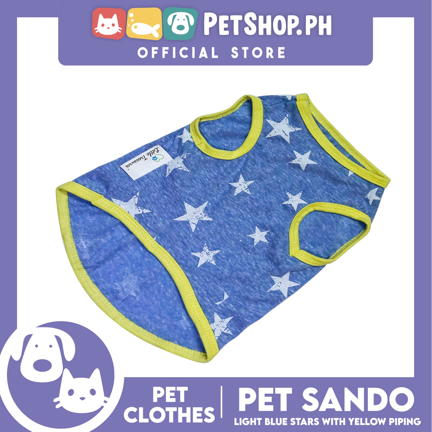 Pet Sando Light Blue Stars with Yellow Piping (Extra Large)  Pet Shirt Clothes Perfect fit for Dogs