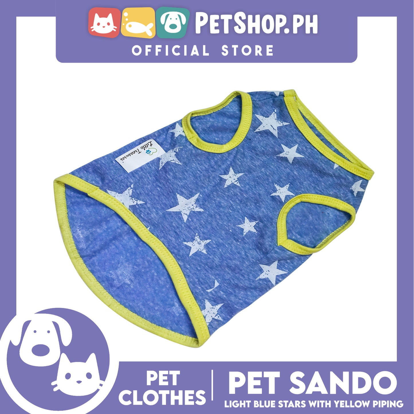 Pet Sando Light Blue Stars with Yellow Piping (Small) Pet Shirt Clothes Perfect fit for Dogs