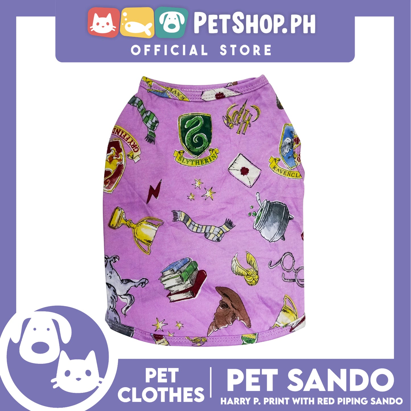 Pet Sando School of Wizardry Print with Red Piping (Large) Pet Shirt Clothes Perfect fit for Dogs