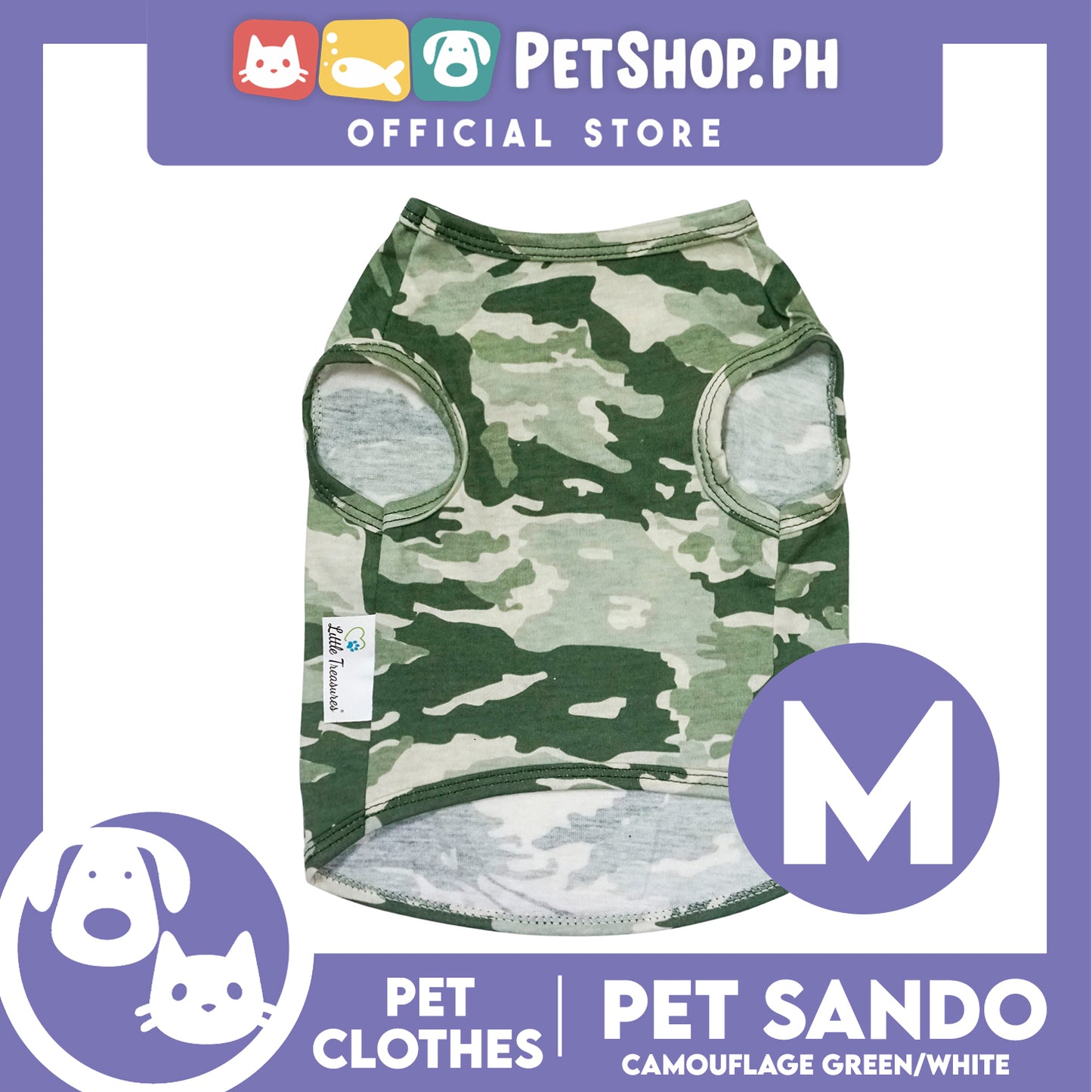 Pet Sando Camouflage Green/White (Medium) Pet Shirt Clothes Dress Perfect fit for Dogs