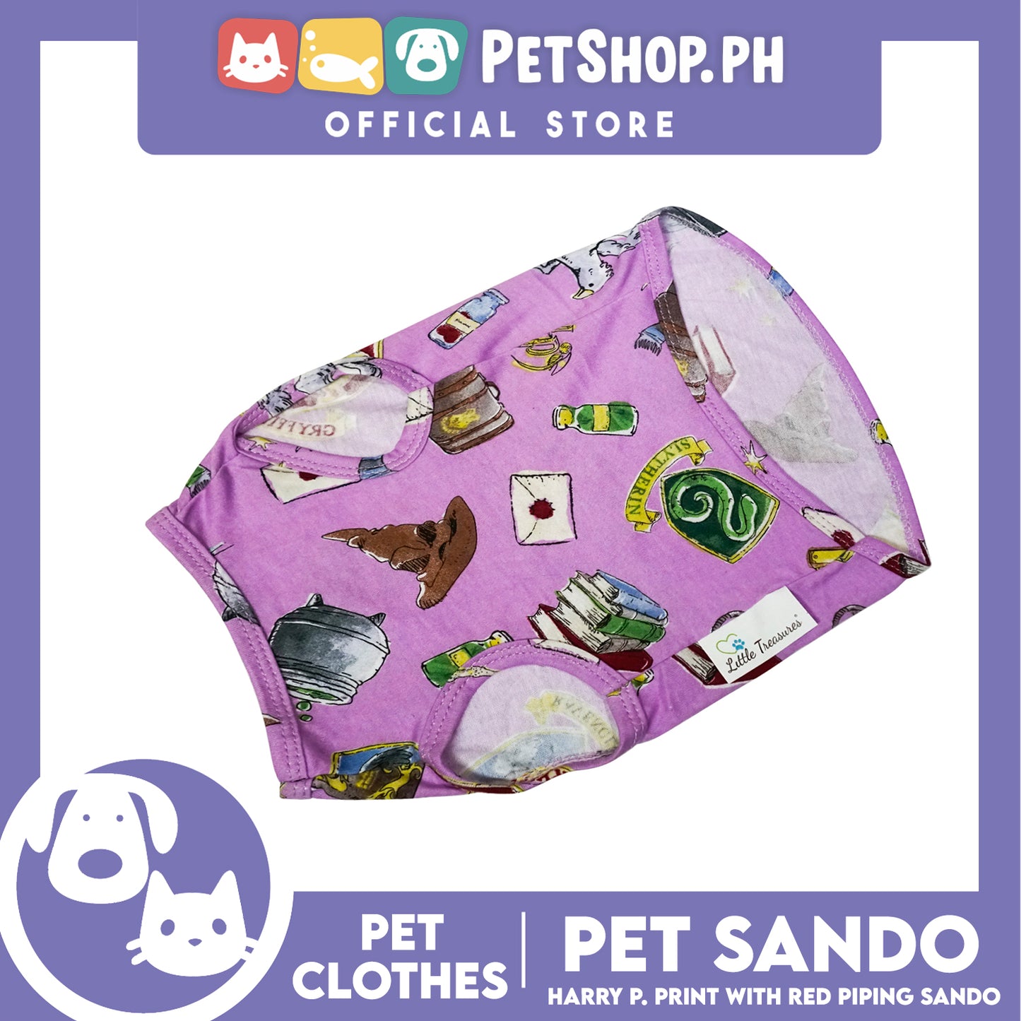 Pet Sando School of Wizardry Print with Red Piping (Small) Pet Shirt Clothes Perfect fit for Dogs