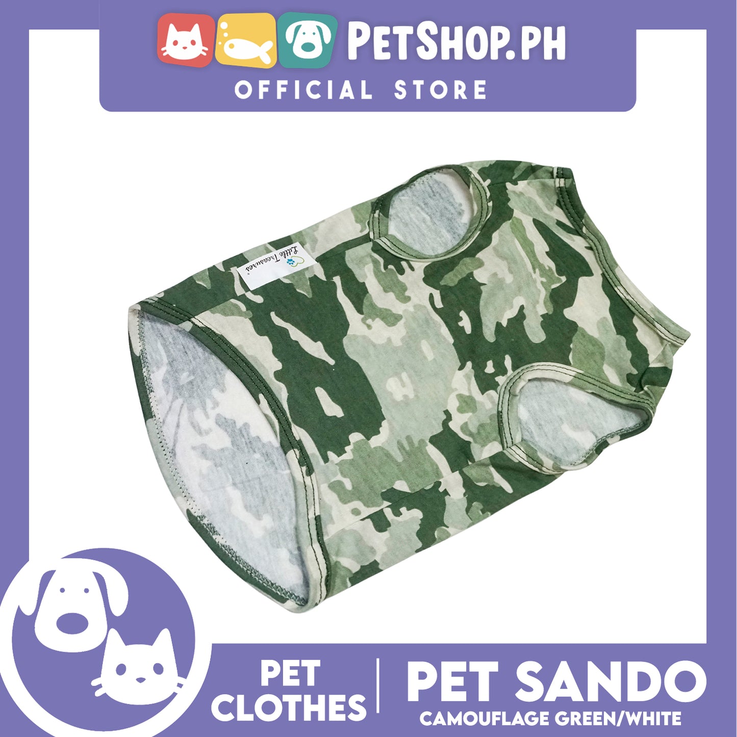 Pet Sando Camouflage Green/White (Small) Pet Shirt Clothes Perfect fit for Dogs