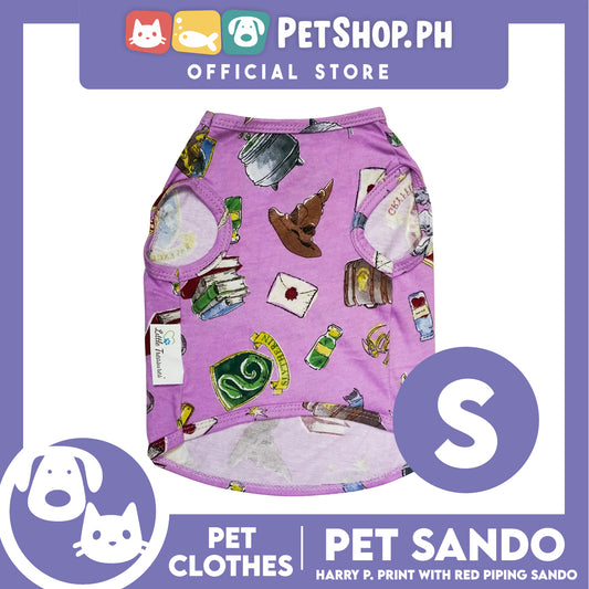 Pet Sando School of Wizardry Print with Red Piping (Small) Pet Shirt Clothes Perfect fit for Dogs