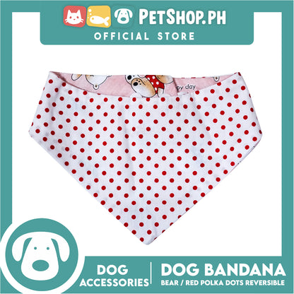 Dog Bandana Bear with Red Polka Dots Design Reversible (Small) Washable Scarf