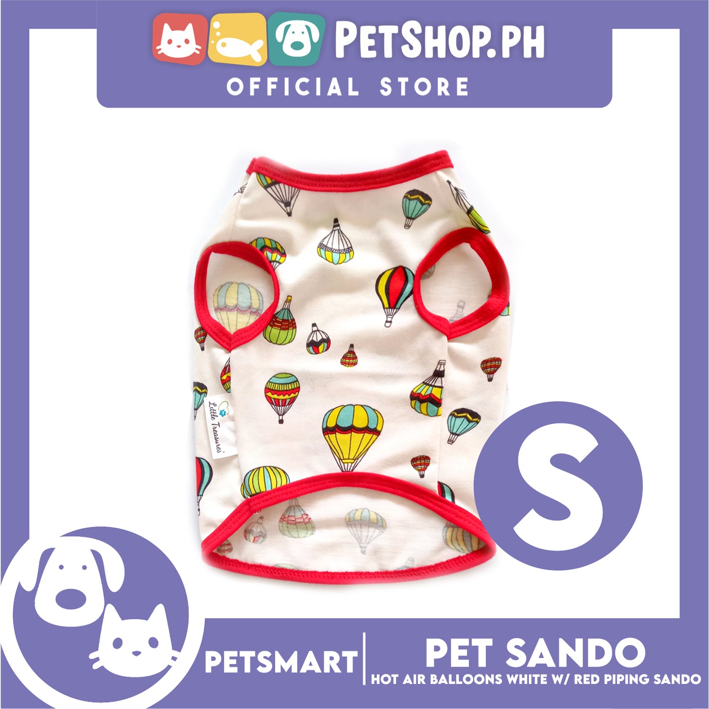 Pet Sando Hot Air Balloons Design, White with Red Piping Colors DG-CTN136S (Small) Perfect Fit For Dogs And Cats