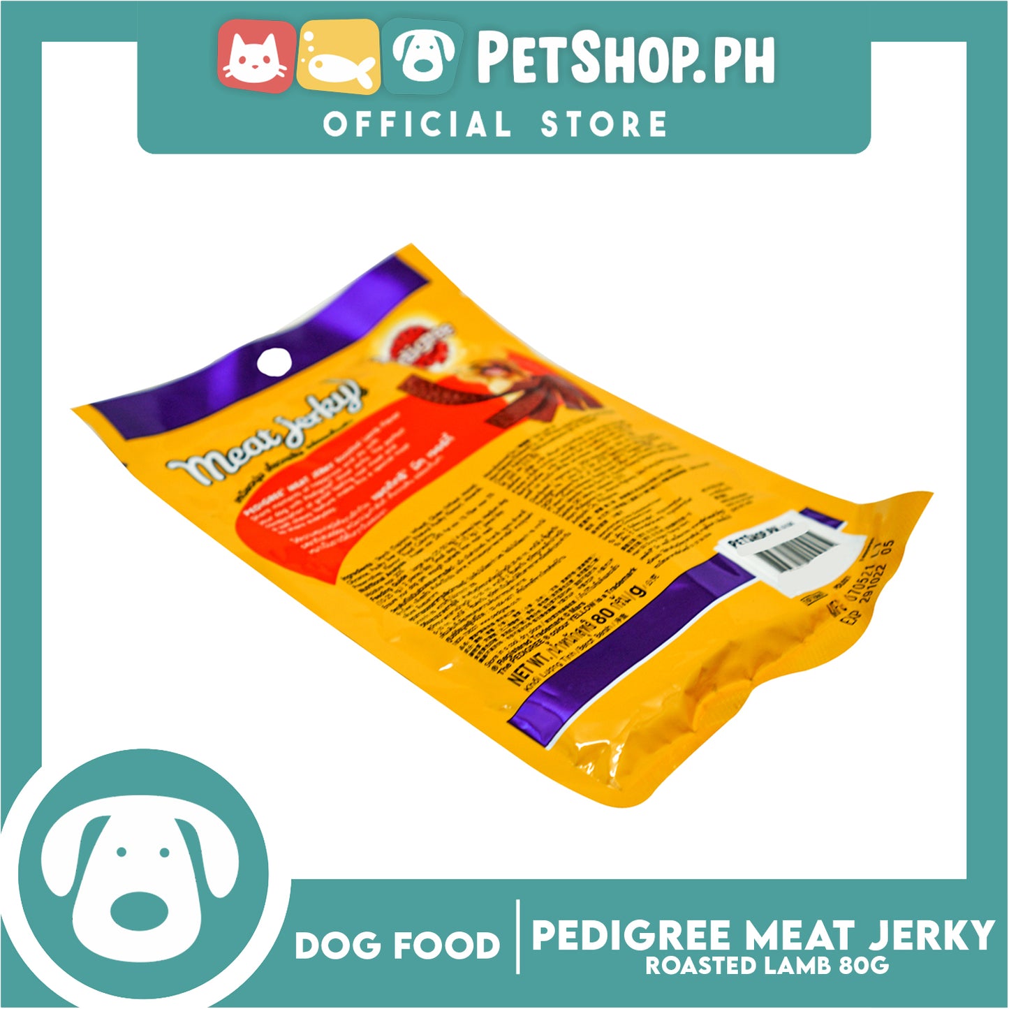 Pedigree Meat Jerky Roasted Lamb Flavor 80g Dog Treats, Soft Chew