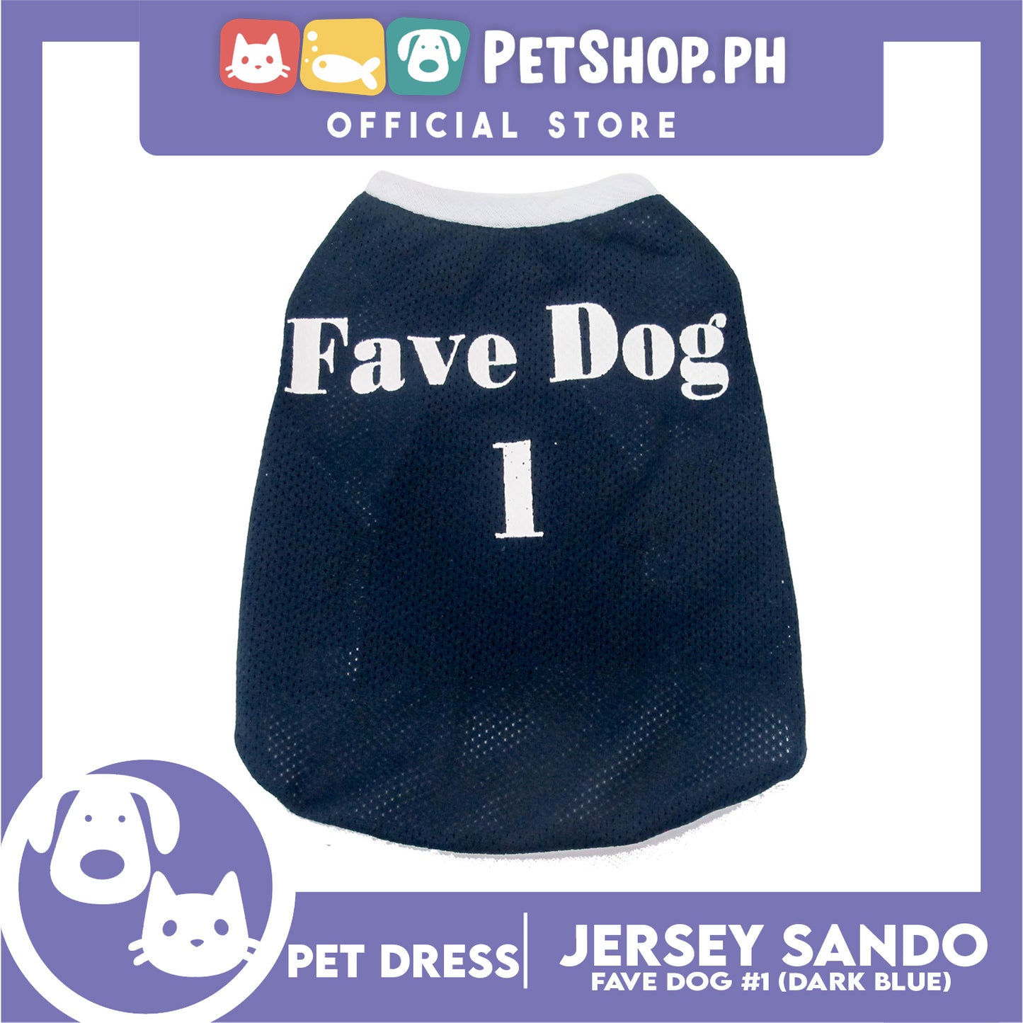 Pet Sando Dri-fit Jersey Blue DG-DF01 (Large) for Small Dog Dri-fit Breathable Jersey, Pet Sport Clothes