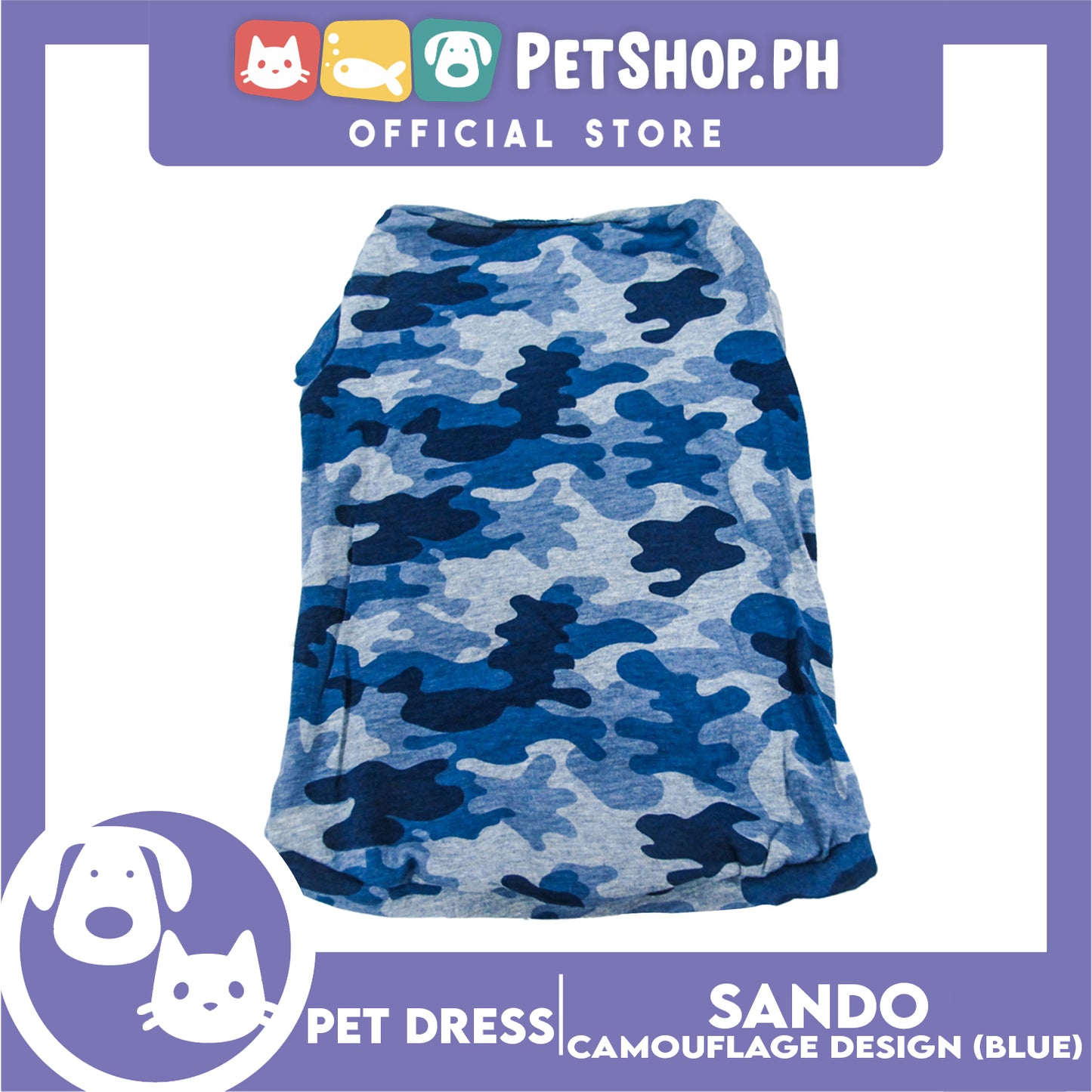 Pet Shirt Camouflage Design Sleeveless Blue (Large) for Puppy, Small Dog and Cat- Sando Breathable Clothes, Pet T-shirt