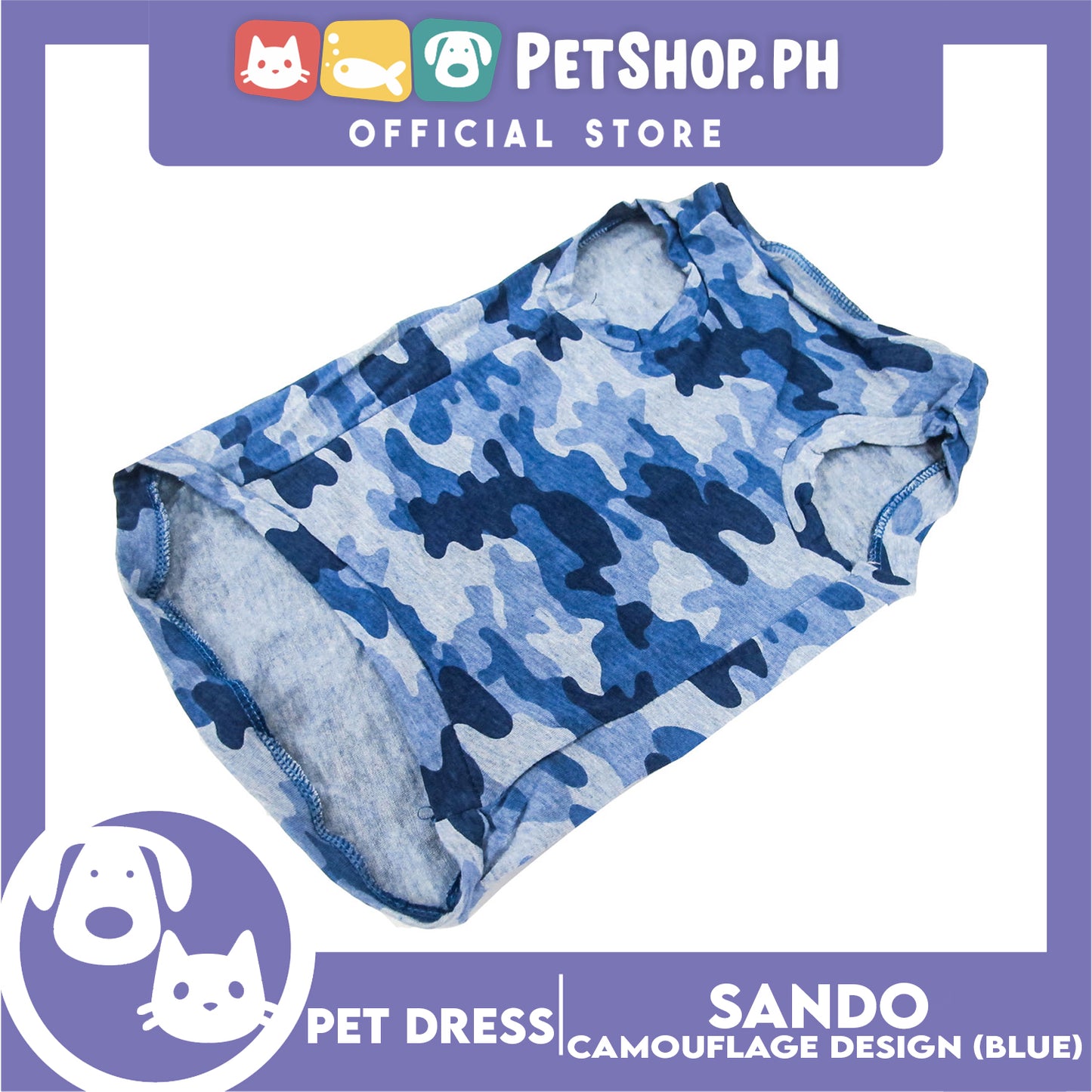 Pet Shirt Camouflage Design Sleeveless Blue (Medium) for Puppy, Small Dogs and Cats- Sando Breathable Clothes, Pet T-shirt