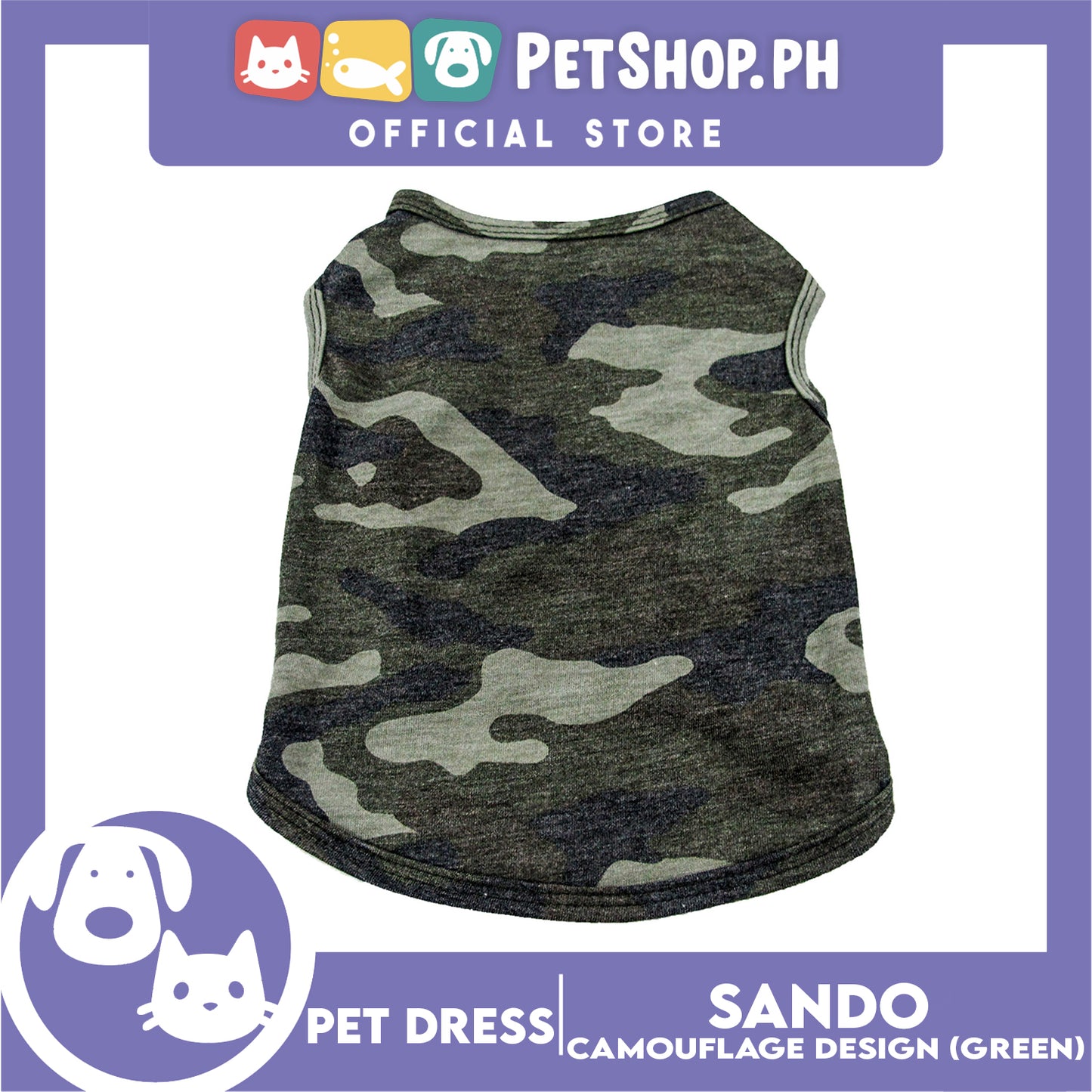 Pet Shirt Camouflage Design Sleeveless Gren (Medium) for Puppy, Small Dogs and Cats- Sando Breathable Clothes, Pet T-shirt