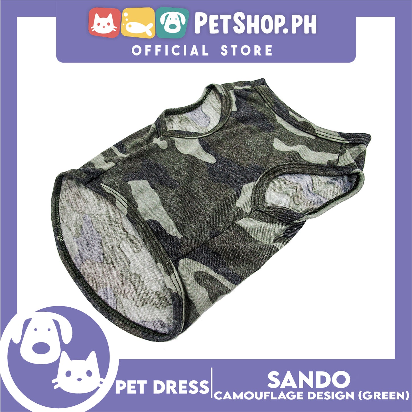 Pet Shirt Camouflage Design Sleeveless Gren (Medium) for Puppy, Small Dogs and Cats- Sando Breathable Clothes, Pet T-shirt
